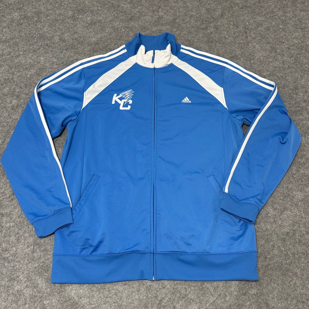Adidas Track Jacket Mens XL Blue Y2K KC Sportswear Full Zip 3-Stripe Activewear